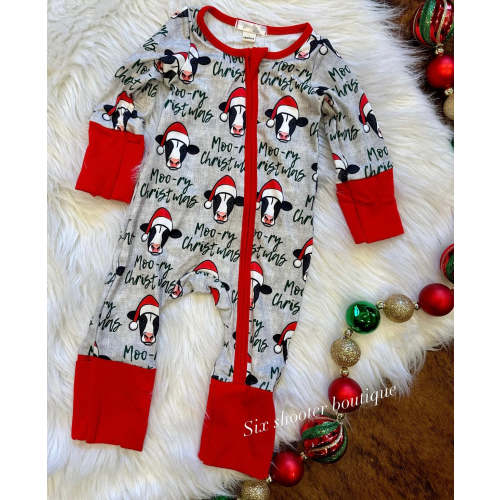 Mooey Christmas baby sleeper has fold over hands and feet (sale)