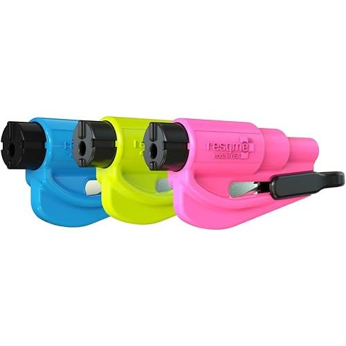 RESQME The Original Emergency Keychain Car Escape Tool, 2-in-1 Seatbelt Cutter and Window Breaker, Made in USA, Family Pack of 3 - Blue, Pink, Yellow -Compact Emergency Hammer