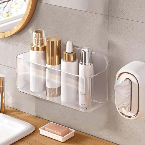 Acrylic Wall Mounted Shower Caddy, Clear, Large Size , Acrylic Shelf, No Drilling Walls Adhesive Shelf
