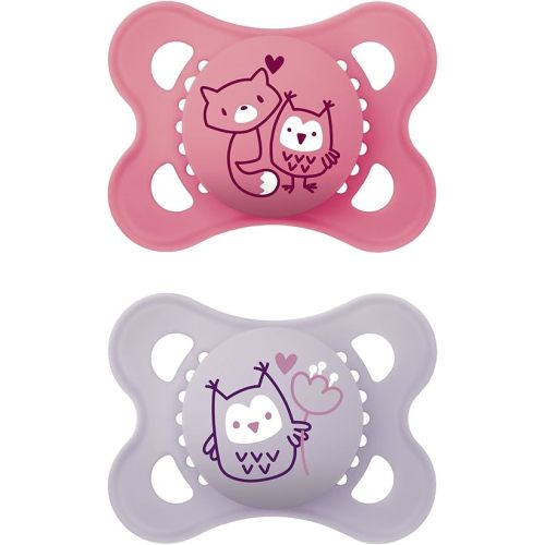 MAM Original Matte Baby Pacifier, Nipple Shape Helps Promote Healthy Oral Development, Sterilizer Case, Girl, 0-6 (Pack of 2)