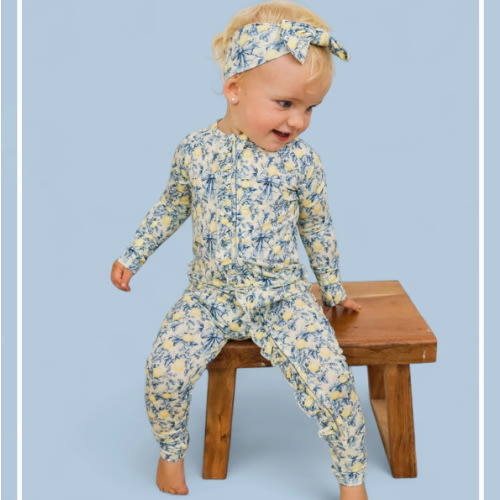 VINTAGE CITRUS TOILE DREAM RUFFLE ROMPER