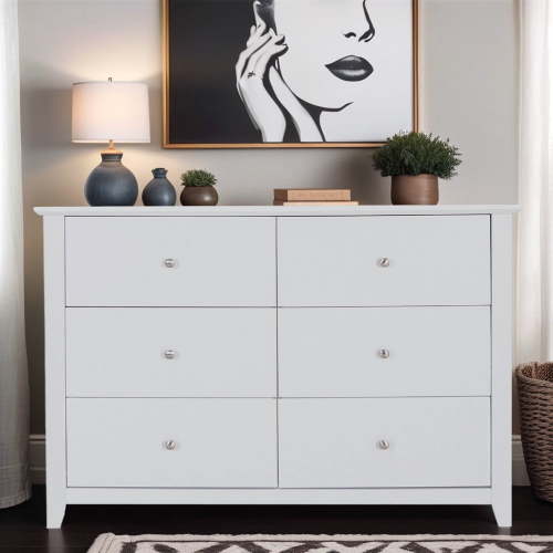 TrumanPick 6 Drawer Double White Dresser for Bedroom Wood Chest of Drawers for Living Room Entryway 47"L x 17"W x 33"H