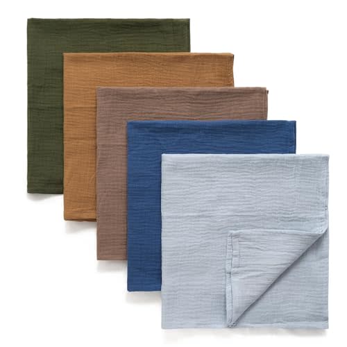 Muslin Receiving Blankets, Neutral Burp Cloths Swaddle Blanket for Newborn Boys and Girls, 5 Pack Breathable and Skin-Friendly Swaddle Wrap for Infant Baby (Elegant Colors)