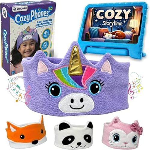 Toddler Headphones Wireless, Kids Bluetooth Earphones, Safe Volume - Wired School Headphones for Kids with 3.5 MM Jack and Travel Bag - Toddler Airplane Accessories for Boys & Girls - Purple Unicorn