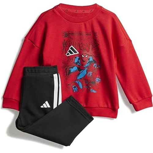 adidas Unisex-Baby Marvel Spider-Man Joggers Set, Pure Ruby/White, 18 Months