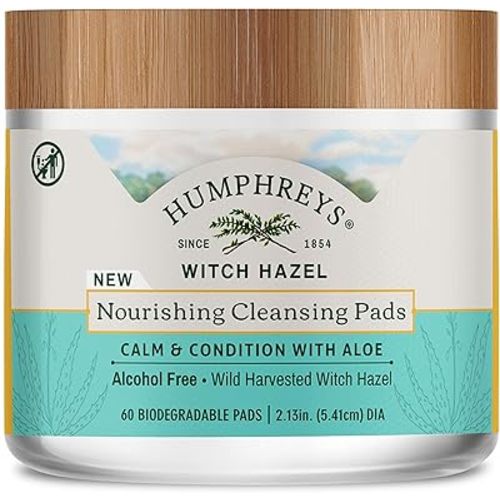Humphreys Witch Hazel Nourishing Cleansing Pads | Wild Harvested Witch Hazel & Aloe | Alcohol-Free | Natural | Hydrating | Biodegradable | 60 Pads