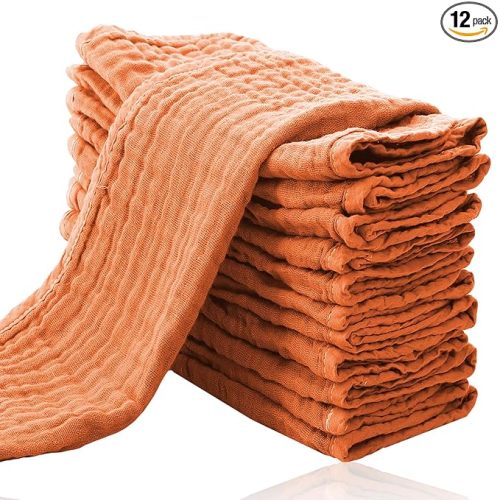 Cute Castle 12 Pack Muslin Burp Cloths for Baby - Ultra-Soft 100% Cotton Baby Washcloths - Large 20'' by 10'' Super Absorbent Milk Spit Up Rags - Burpy Cloths for Unisex, Boy, Girl - Vermilion