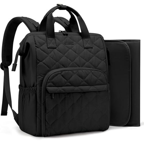 LOVEVOOK Small Diaper Bag Backpack, Mini Baby Bag for Girl Boy with Changing Pad, Diaper Backpack for Mom Dad with Stroller Buckles, Black