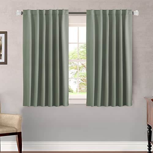 H.VERSAILTEX Blackout Curtains Thermal Insulated Window Treatment Panels Room Darkening Blackout Drapes for Living Room Back Tab/Rod Pocket Bedroom Draperies, 52 x 45 Inch, Light Sage, 2 Panels