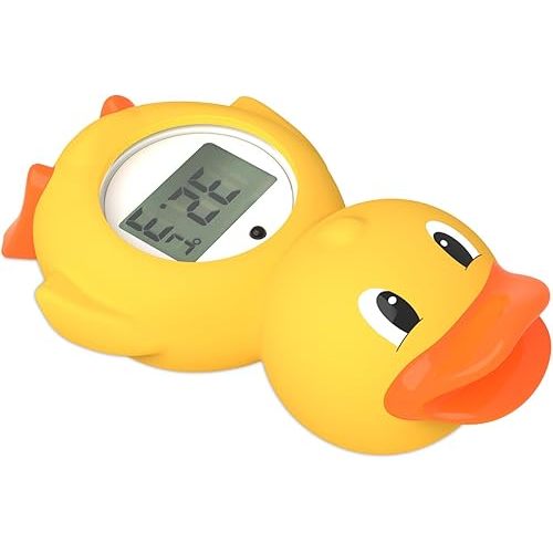 Baby Bath Thermometer with LED Display and Temperature Warning, Digital Room Thermometer & Fahrenheit Water Temperature Thermometer, Infant Bath Toys Floating Toy Safety Thermometer for Kids Newborn