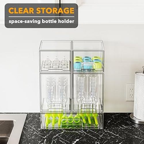 SpaceAid Bottle Storage Organizer Baby - Acrylic Bottles Station Organizer Stackable Clear Drawers for Countertop 5 Pack, 2S2M1L, 15.4" H