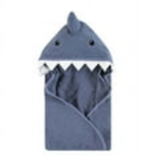Hudson Baby Unisex Baby Cotton Animal Face Hooded Towel, Blue Shark, One Size