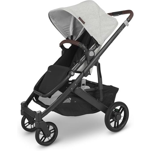 UPPAbaby Cruz V2 Stroller/Full-Featured Stroller with Travel System Capabilities/Toddler Seat, Bumper Bar, Bug Shield, Rain Shield Included/Anthony (White+Grey Chenille/Carbon Frame/Chestnut Leather)