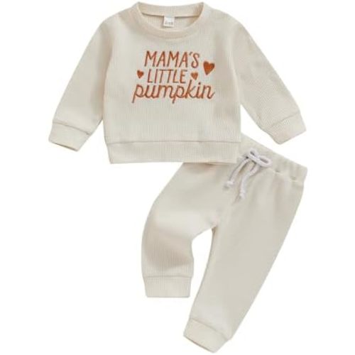 Infant Baby 2 Pcs Outfit Letter Embroidery Long Sleeve Crew Neck Sweatshirt Elastic Pants Set Newborn Fall Clothes