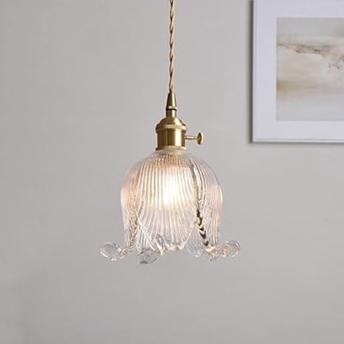 Glass Flower Pendant Light Lily of The Valley Decorative Chandelier with Adjustable Cable E27 Lamp Holder Single Lamp Lighting Fixture