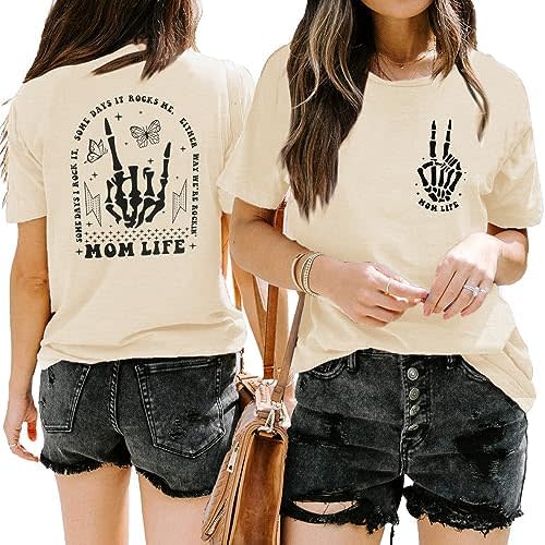 Mama Shirts Mom Life T-Shirts Women Some Days I Rock It Shirt Vintage Casual Short Sleeve Tops
