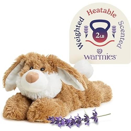Warmies Microwavable & Weighted Stuffed Animals, Brown Bunny - Heated Stuffed Animal Plushie for Warmth & Comfort - Cute Soft Plush Toys for Adults & Children (Boys, Girls, Babies & Toddlers)