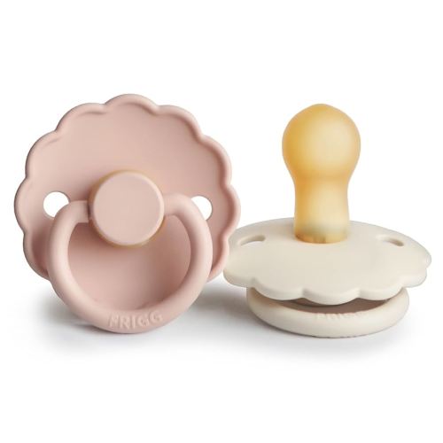 FRIGG Daisy Natural Rubber Baby Pacifier | Made in Denmark | BPA-Free (Blush/Cream, 0-6 Months) 2-Pack