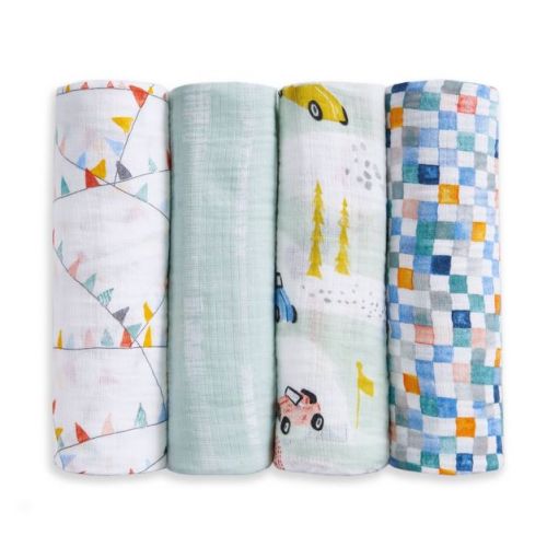aden + anais essentials 4pk Cotton Muslin Swaddle Blankets - Vintage Car Rally