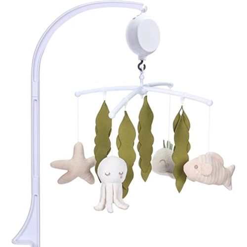 Crib Mobile 35 Lullaby Muisc, Organic Cotton Baby Mobiles for Cribs & Pack N Play, Easy to Install, Stuffed Animals Hanging Toys Newborn Boys & Girls, Ocean Nursery Decor