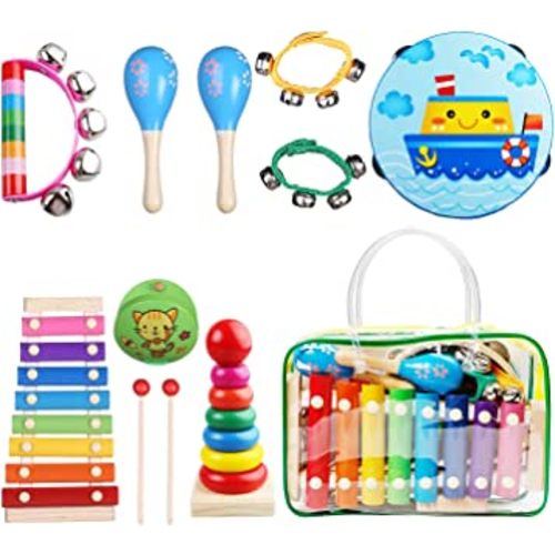Kids Musical Instruments For Toddlers,Baby Musical Toys For Toddlers,Kid Toys For Girl Gifts,First Birthday Gifts For Boys,Kids Xylophone,Maracas For Baby,Wooden Instruments Toddler Toys With Bag