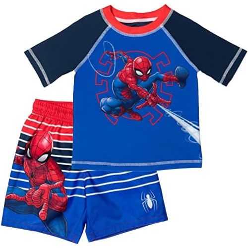 Marvel UPF 50+ Pullover Rash Guard and Swim Trunks Outfit Set Toddler to Big Kid Sizes (2T - 18-20)