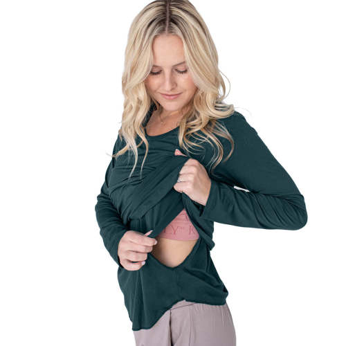 Bamboo Nursing & Maternity Long Sleeve T-shirt | Evergreen