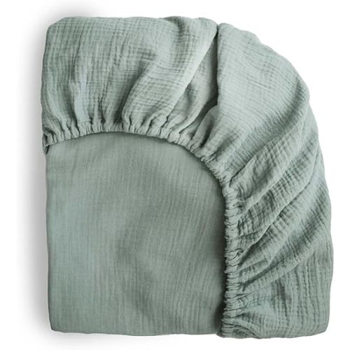 mushie Extra Soft Muslin Fitted Crib Sheet | 192 Thread Count | 28"x 52" (Roman Green)