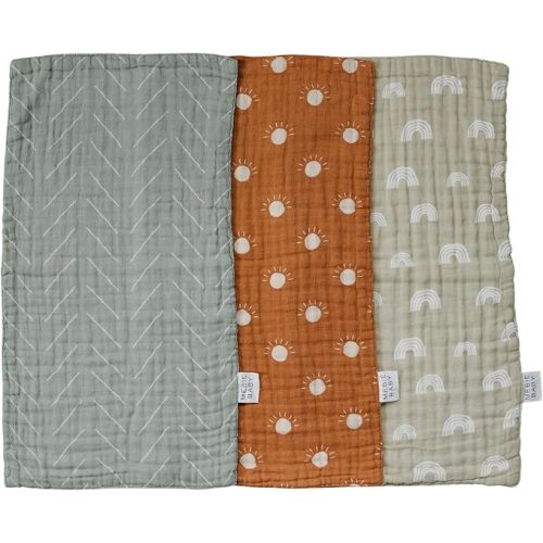 Mebie Baby Burp Cloths, Neutral Print 3-Pack, Muslin Burp Cloth Set for Spit Up, Drool, and More, Boho Burp Cloths for Baby Boy and Girl, Baby Must Haves for Registry