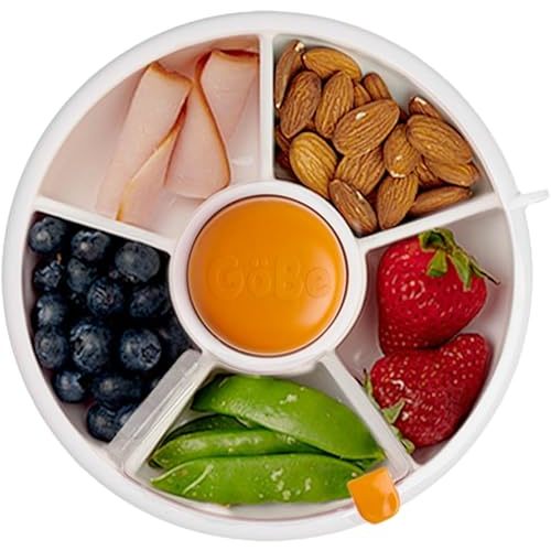GoBe Kids Small Snack Spinner Flip Bundle with Hand Strap and Sticker Sheet - Reusable Snack Container with 5 Compartment Dispenser and Lid | BPA/PVC Free | Dishwasher Safe | No Spill - Pumpkin Spice