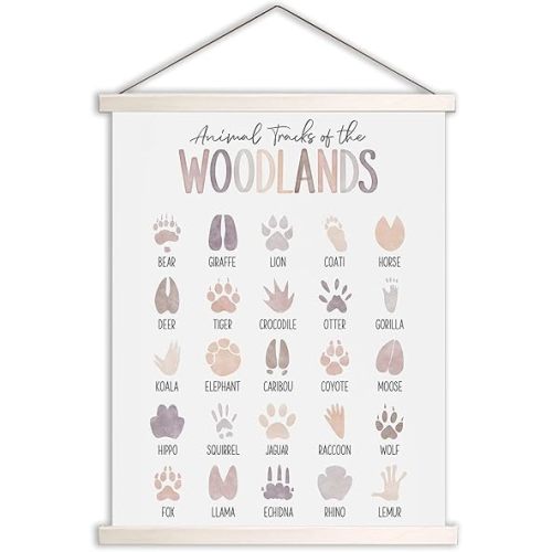 Zckjnoi Woodland Tracks Hanging Poster, Canvas Artwork Woodland Nursery Decor 17x21 Inch, Animal Tracks Field Guide Sign, Forest Nursery Decor, Boy Nursery Wall Decor, Baby Boy Nursery Room Decor