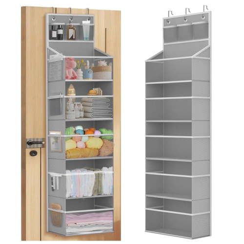 ZHIJYBO Over The Door Organizer Storage,5 Tier Shelf Hanging Closet Organizer& 10 Side Pockets,Hanging Storage Closet Door Organizer for Bedroom, Bathroom and Baby Nursery Storage (Grey)