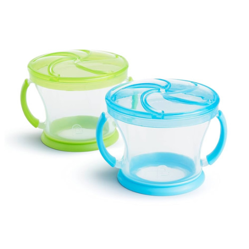 Munchkin Snack Catcher Toddler Snack Cups, No Spill, 2 Pack, Blue/Green