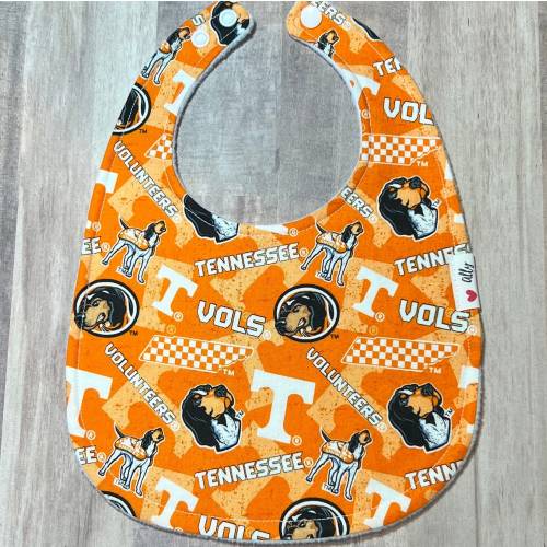 University of Tennessee Vols baby bib, college sports fan, football, basketball, baseball, adjustable snaps, team gift, drool, Volunteers