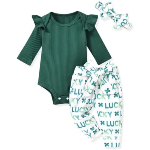 Aalizzwell Preemie Newborn Infant Baby Girls Clothes Ribbed Romper Bodysuit Pants Set Fall Winter Outfits