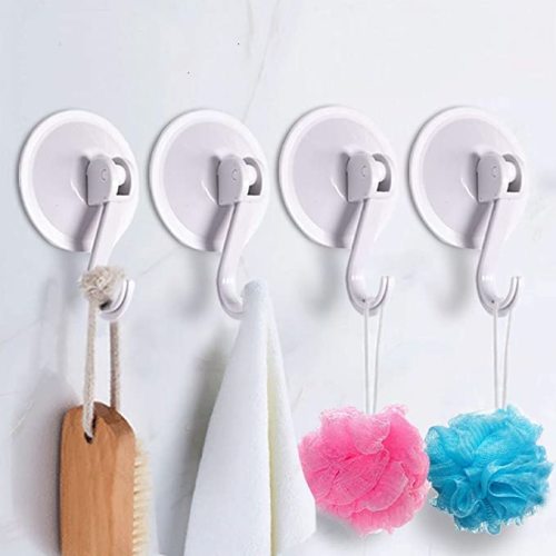 Suction Cup Hooks, Removable Vacuum Holder for Restroom, Bathroom and Kitchen Towel Hanger Storage (4 Pack)