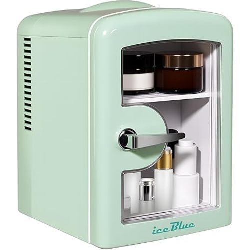 Iceblue Mini Fridge, Skincare Fridge with Viewing Window, 4 Liter /6 Cans Compact Mini Makeup Fridge for Beauty & Beverages, Tiny Fridge for Desk, Bedroom, Car, Office, Dorm, Gift - Green