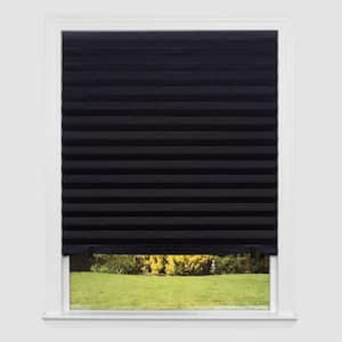No Tools Original Blackout Pleated Paper Shade Black, 36 in. W x 72 in. L