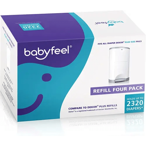 Babyfeel Refills Compatible with DEKOR PLUS Diaper Pails | 4 Pack | Exclusive 30% Extra Thickness | Diaper Pail Refills with Powerful Odor Elimination | Fresh Powder Scent | Holds up to 2320 Diapers