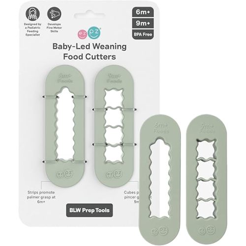 ezpz Baby Led Weaning Food Cutters | 2 Pack | For Ages 6 Months to 9 Months + (Sage)