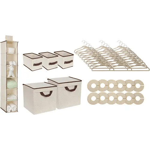 Delta Children Nursery Storage 48 Piece Set - Easy Storage/Organization Solution - Keeps Bedroom, Nursery & Closet Clean, Beige