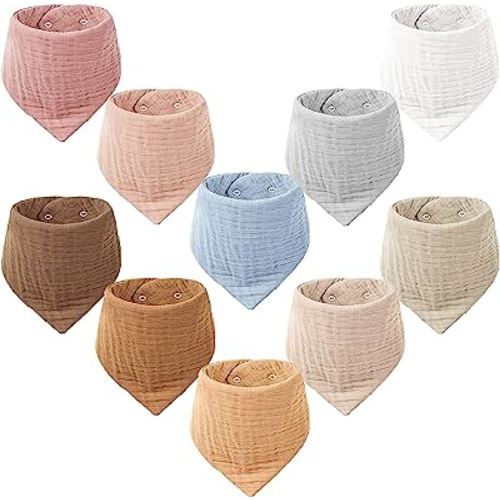 Konssy Muslin Baby Bibs 10 Pack Baby Bandana Drool Bibs 100% Cotton for Unisex Boys Girls,10 Solid Colors Set for Teething Drooling