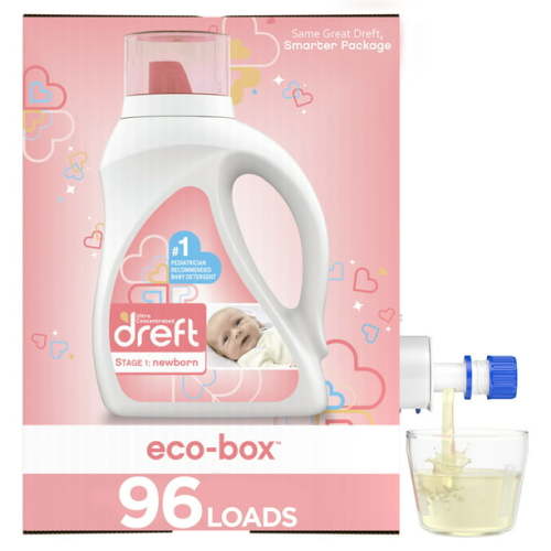 Dreft Stage 1: Newborn, Liquid Laundry Baby Detergent eco-box, HE Compatible, 105 fl oz 96 loads