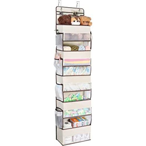 Univivi Over The Door Organizer, Wall Mount Hanging Organizer Hanging Door Organizer with 5 Large Compartments 2 Small PVC Pockets and 8 Mesh Side Pockets for Cosmetics, Toys and Sundries (Beige)