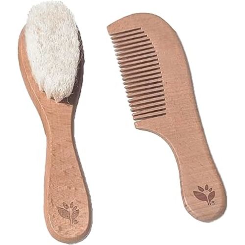 Baby Brush & Comb Set | Gently grooms baby's hair | Made of natural wood and bristles