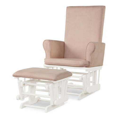 Gymax Glider and Ottoman Cushion Set Wooden Baby Nursery Rocking Chair Pink