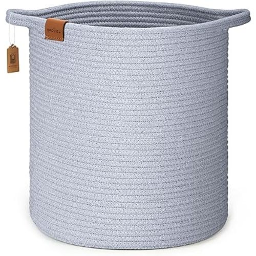 L4 Laundry Baskets Hamper, 56L Blanket Basket, 16"x16"x18" Cotton Rope Woven Basket with Handles, Toy Basket Living Room Bedroom Organizing and Storage Basket, Light Grey