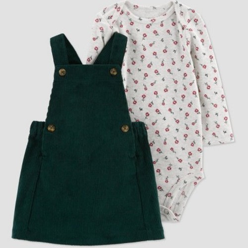 Carter's Just One You®️ Baby Girls' Floral Top & Skirtall Set - Dark Green/Gray, Size: 6M