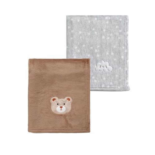 CREVENT 2Pcs 30''X40'' Cute Cozy Fluffy Warm Baby Blankets for Infants Toddlers' Bedding Crib Cot Stroller - Grey Cloud + Brown Bear