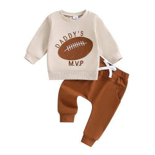 Kupretty Toddler Baby Boy Fall Winter Clothes Letter Graphic Long Sleeve Sweatshirt Pullover Tops + Joggers Pants Outfit Set